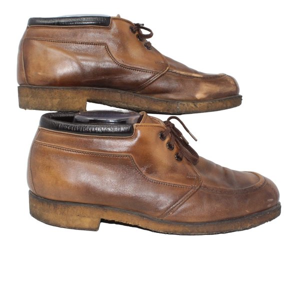 VTG 70s Nomads Wright Sz 9.5D Short Chukka Brown Leather Mock Toe Lace Up Boots main image 4